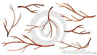 Set of watercolor tree branches Stock Photo
