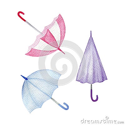 Set of watercolor umbrellas. Clip art collection Cartoon Illustration