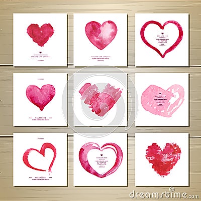 Set of watercolor valentine love hearts Vector Illustration