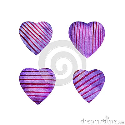 Set of watercolor violet hearts Stock Photo