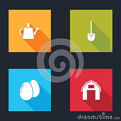 Set Watering can, Shovel, Chicken egg and Farm house icon. Vector Vector Illustration