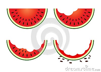 Set of Watermelon Fruit Eating Stage Vector Illustration