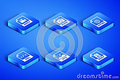 Set WAV file document, MOV, JPG, XSL, RAW and HTML icon. Vector Vector Illustration