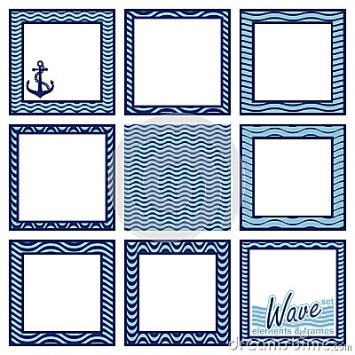 Set of wave elements and frames Vector Illustration