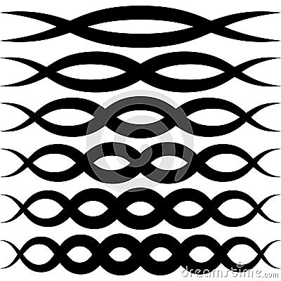 Set wave patterns for decoration, vector wave intersecting stripes macrame elegant squiggle, elements of calligraphy Vector Illustration