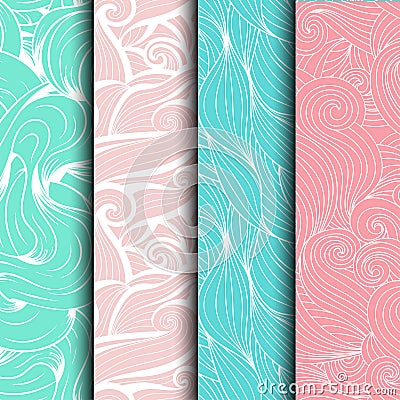 Set of wave patterns seamlessly tiling. Vector Illustration