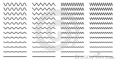 Set of wavy - curvy and zigzag - criss cross horizontal lines Vector Illustration