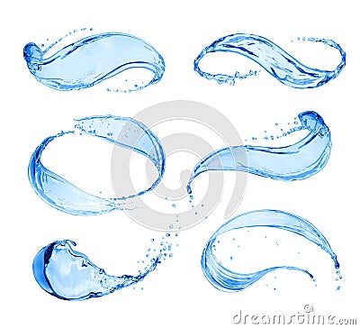 Set of wavy water splashes isolated on a white background Stock Photo