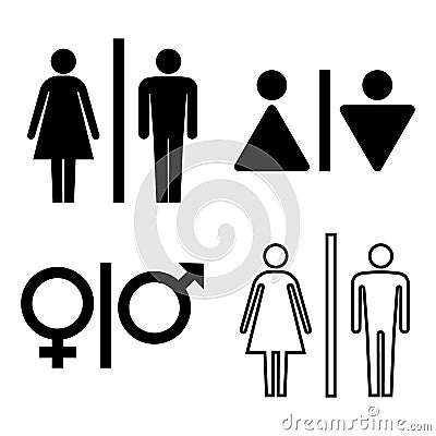 Set of WC icons. Gender icon. Washroom icon. Man and woman icon isolated on white background. Vector illustration. Vector Illustration