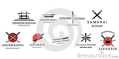 set Weapon katana or ninja vintage icon minimalist vector logo illustration design Vector Illustration