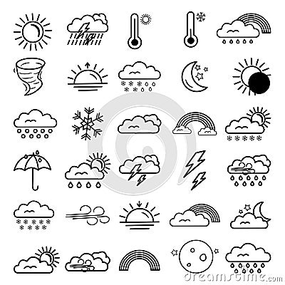 Set of 30 Weather Icons Cartoon Illustration