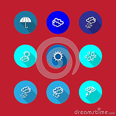 Set of weather icons in a flat design Vector Illustration