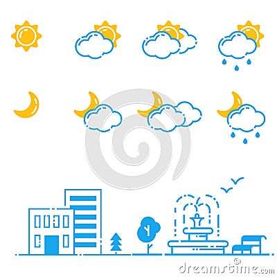 Set of weather icons vector illustration season outline design thunder temperature sign Vector Illustration