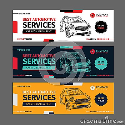 A Set of web Automotive services banners collection layouts. Vector Illustration