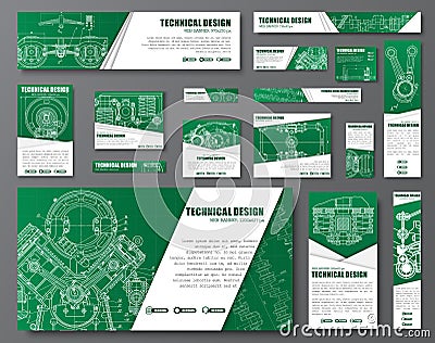 Set of web banners with technical drawings Vector Illustration