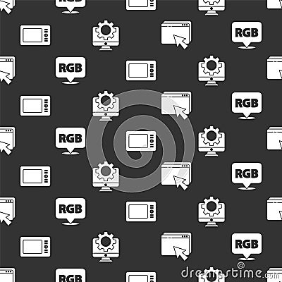 Set Web design and development, Speech bubble with RGB and CMYK, Graphic tablet and Computer monitor and gear on Vector Illustration