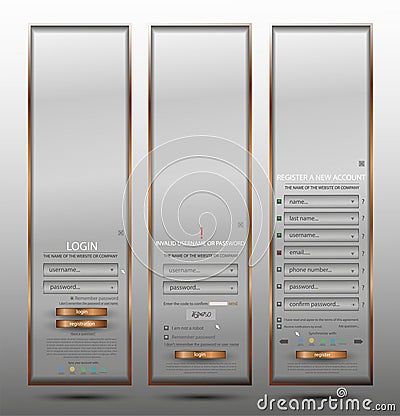 Set for web design, login form, registration form Vector Illustration