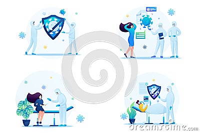 Set of web design on the topic of medicine during the epidemic. Vector illustration treatment of patients with viral infection Vector Illustration