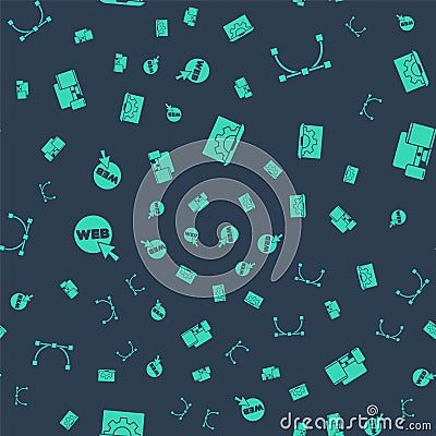 Set Web development, Bezier curve, and graphic design and Monitor, mobile, tablet on seamless pattern. Vector Stock Photo