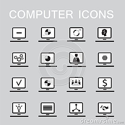 Set of 16 web icons for computer, electronics, business theme Vector Illustration