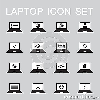 Set of 16 web icons for laptop, computer, electronics, business theme Vector Illustration