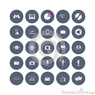 Set of web icons. Social, creation and bussiness icons in a circle on white isolated background. Layers grouped for easy editing Vector Illustration