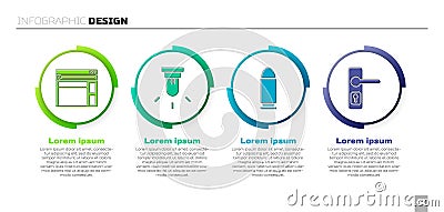 Set Website template, Motion sensor, Bullet and Door handle. Business infographic template. Vector Vector Illustration