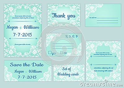 Set of wedding cards Vector Illustration