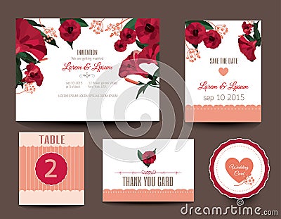 Set of wedding cards. Wedding invitations Vector Illustration