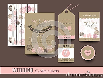 Set of wedding cards. Wedding invitations.vector Vector Illustration