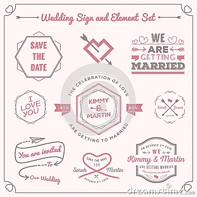 Set of wedding celebration badge and sign decoration elements design Vector Illustration