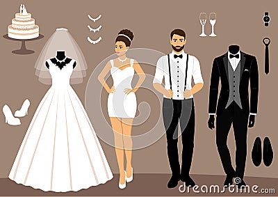 A set of wedding clothes. The choice. Clothes for the bride and Vector Illustration