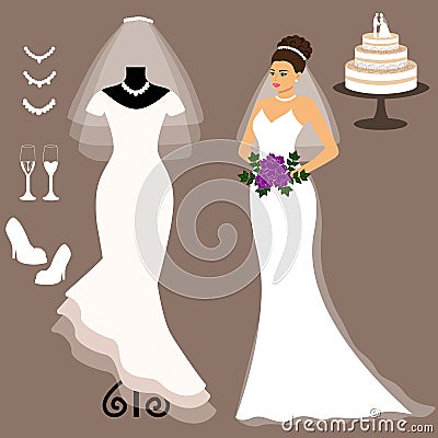 A set of wedding dresses. The choice. Clothes for the bride. Vector Illustration