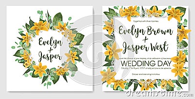 Set wedding invitation cards, invite a card. Vector watercolor s Vector Illustration