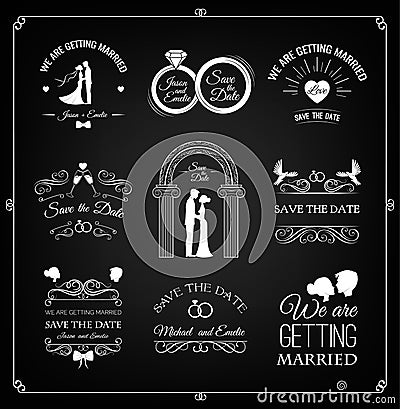 Set of wedding invitation template. vintage design elements. On Black. Vector Vector Illustration