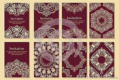 Set of wedding invitations and announcement cards with ornament in Arabian style. Arabesque pattern. Vector Illustration