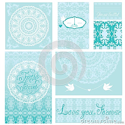 Set of wedding invitations and announcements Vector Illustration