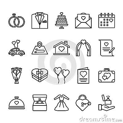 Set of wedding outline icon style Vector Illustration