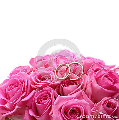 Set of wedding rings in pink rose taken close up Stock Photo