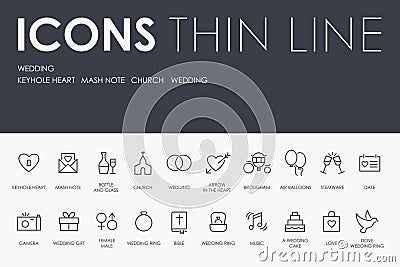 WEDDING Thin Line Icons Vector Illustration