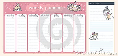 Set of weekly & daily planner page design template children calendar. Vector Illustration