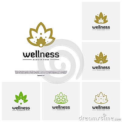 Set of Wellness Logo Design Concept. Nature Leaf Logo Design Template Vector. Icon Symbol Vector Illustration