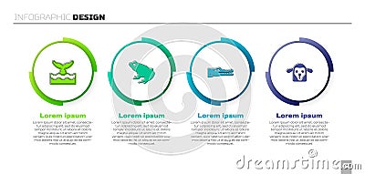 Set Whale tail in ocean wave, Frog, Crocodile and Sheep head. Business infographic template. Vector Vector Illustration