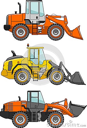 Set of wheel loaders on white background Vector Illustration