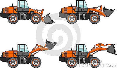 Set of wheel loaders on white background Vector Illustration