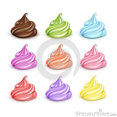 Set of Whipped Cream for Dessert Cupcakes Soft Ice Vector Illustration