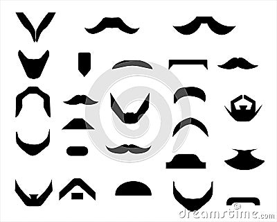 Set of whiskers, moustaches. Black color Vector Illustration