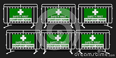 Set of white balustrade steel barrier with safety sign on transparent background Vector Illustration