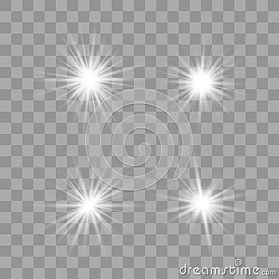 Set white bright beautiful stars. Vector Illustration