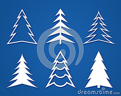 Set of white Christmas trees. Flat design. Vector Illustration